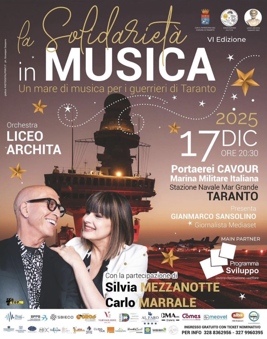 I manifesti pubblicizzanti l’evento musicale, realizzati grazie alla nostra sponsorizzazione, affissi per le vie della città di Taranto